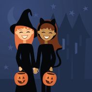 Trick or Treat Girls in a Retro Style