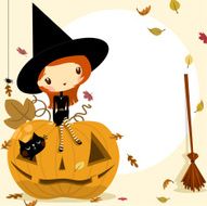 Cute witch in Halloween fall invitation