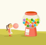 Little girl with Giant bubble gumball machine