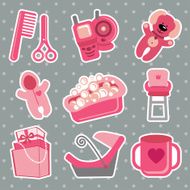 Cute icons for newborn baby girl Polka dot background