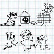 Sketch Girl and dogs