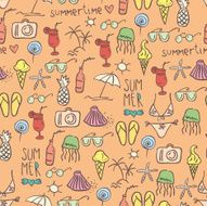 hand drawn doodle summer objects colorful seamless pattern