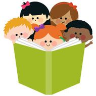 Group of kids reading a book