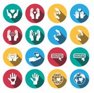 Flat long shadow charity icon set vector