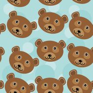 Bear Seamless pattern funny cute animal face on blue background