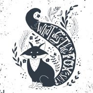 Hand drawn vintage label with a fox and hand lettering N2