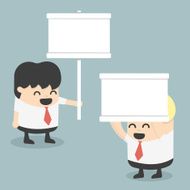 businessman holding a white sign N2