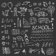 Back to school doodles set on blackboard Vector illustration