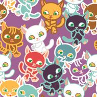 walking colorful cats seamless pattern purple background