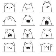 Set of 12 different emotions cat Anime doodle design