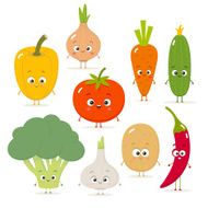 Cartoon vegetables vector set in flat style