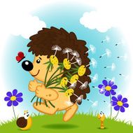 hedgehog with dandelions