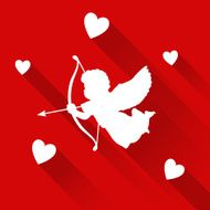 Valentine card with silhouette of angel cupid hearts vector icon