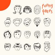 Hand drawn cartoon funny faces collection Doodle vector avatars