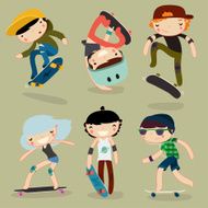 skateboard characters set stylish kids vector illustration