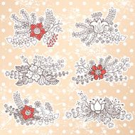 Vector set with vintage flowers composition Polka dot background