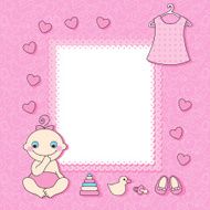 Sweet baby girl announcement card style cartoon N2