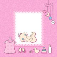 Sweet baby girl announcement card style cartoon N3