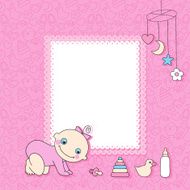 Sweet baby girl announcement card style cartoon N4