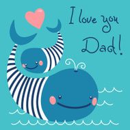 Happy Father&#039;s Day Card with cute whales N3