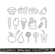 Kid hand drawing tasty food illustration Line sketch vector doodles
