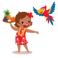 tropical island girl and parrot
