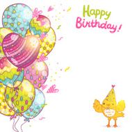 Happy Birthday background with bird and balloons