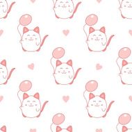 Cute seamless pattern with cat and balloon