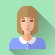 Flat style square shaped female character icon with shadow N3