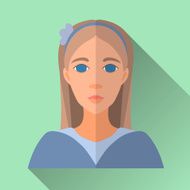 Flat style square shaped female character icon with shadow N4