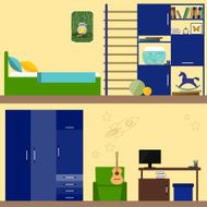 bright illustration in trendy flat style with children room interior N2