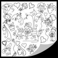 Doodle set of people flowers hearts and gifts