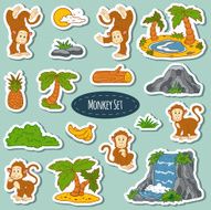 Set of various cute monkey vector stickers animals