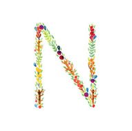 Watercolor floral monogram N