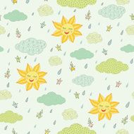 Seamless background with sun and clouds