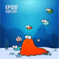 Cute colorful card template with cartoon fish family N6