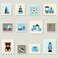 Postal stamps set with boys toys