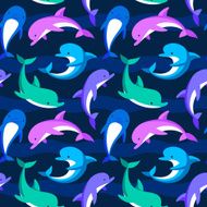 Colorful dolphins and waves pattern