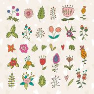 Doodle hand drawn flowers and floral elements
