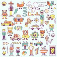 Crazy funny colorful doodles set Hand drawn vector illustration