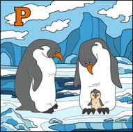 Color alphabet for children letter P (penguin)