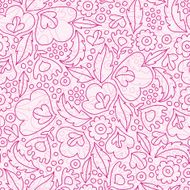 Pink flowers lineart seamless pattern background