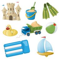 Set of colorful beach toys for kids Vector illustration