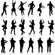 silhouettes Drummer violinist and acrobat