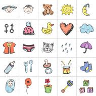 Hand drawn baby and child icons N4