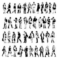 Silhouettes of walking people Sketch collection
