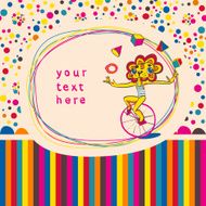 Doodle frame Seamless children background with juggling lion by bicycle N2