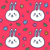 Seamless pattern with doodle rabbits and flowers N2