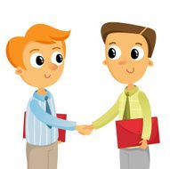 Two young business man shaking hands isolated on white