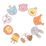 Vector circle frame with funny cute animals